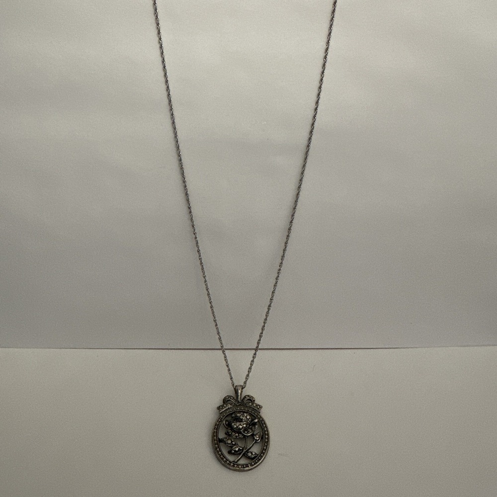 Vintage Avon I Love You Mother Rose‎ 1.5" Pendant & 24" Necklace Silver Tone